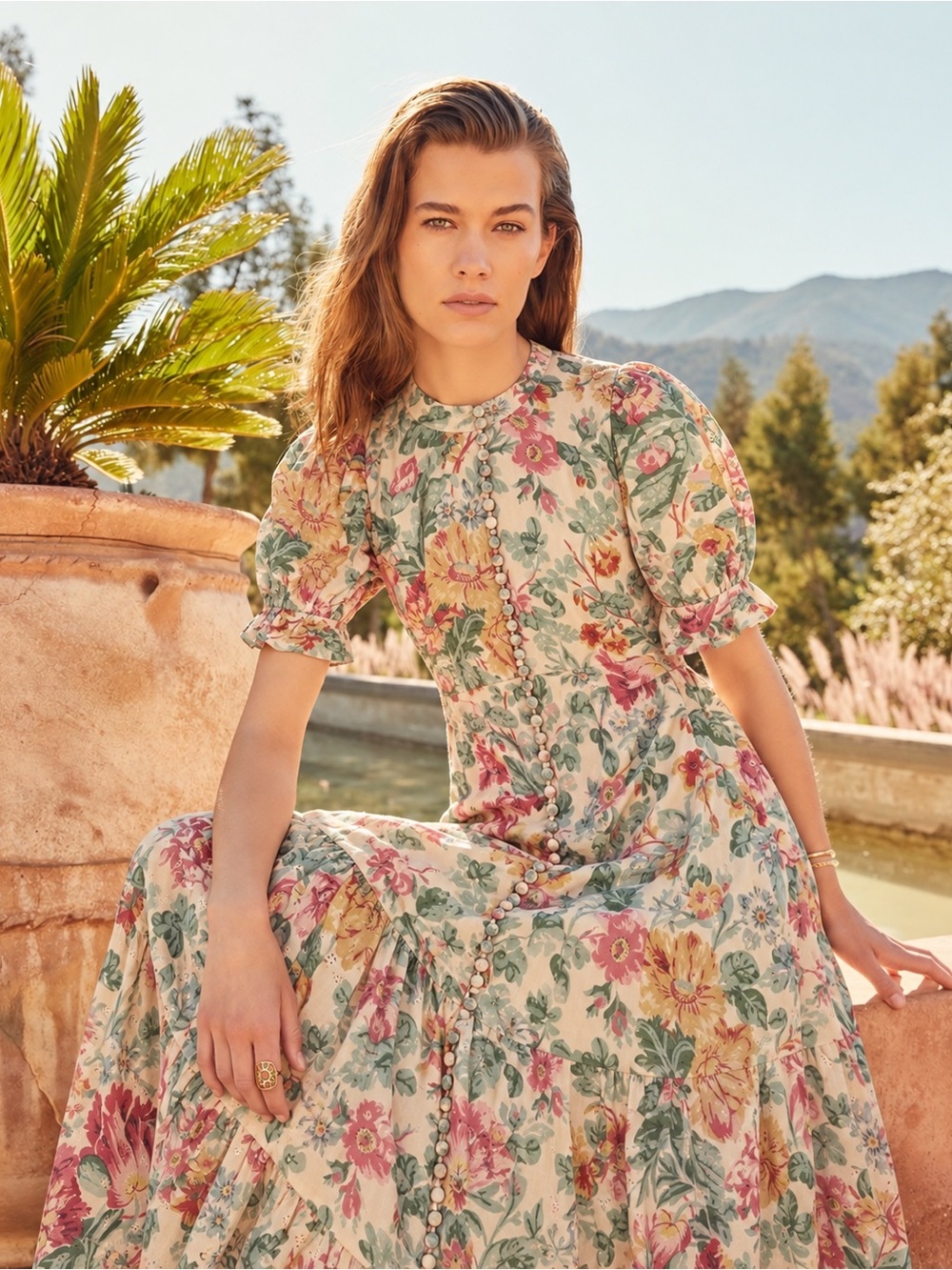 Beulah London Floral High Neck Maxi Dress